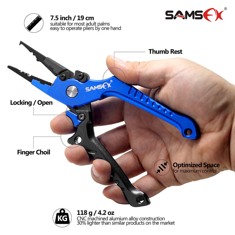 SAMSFX Aluminum Fishing Pliers Hook Remover Braid Line Cutter with Coiled Lanyard, Fly Fishing Knot Tying Tool & Retractors - Image 2